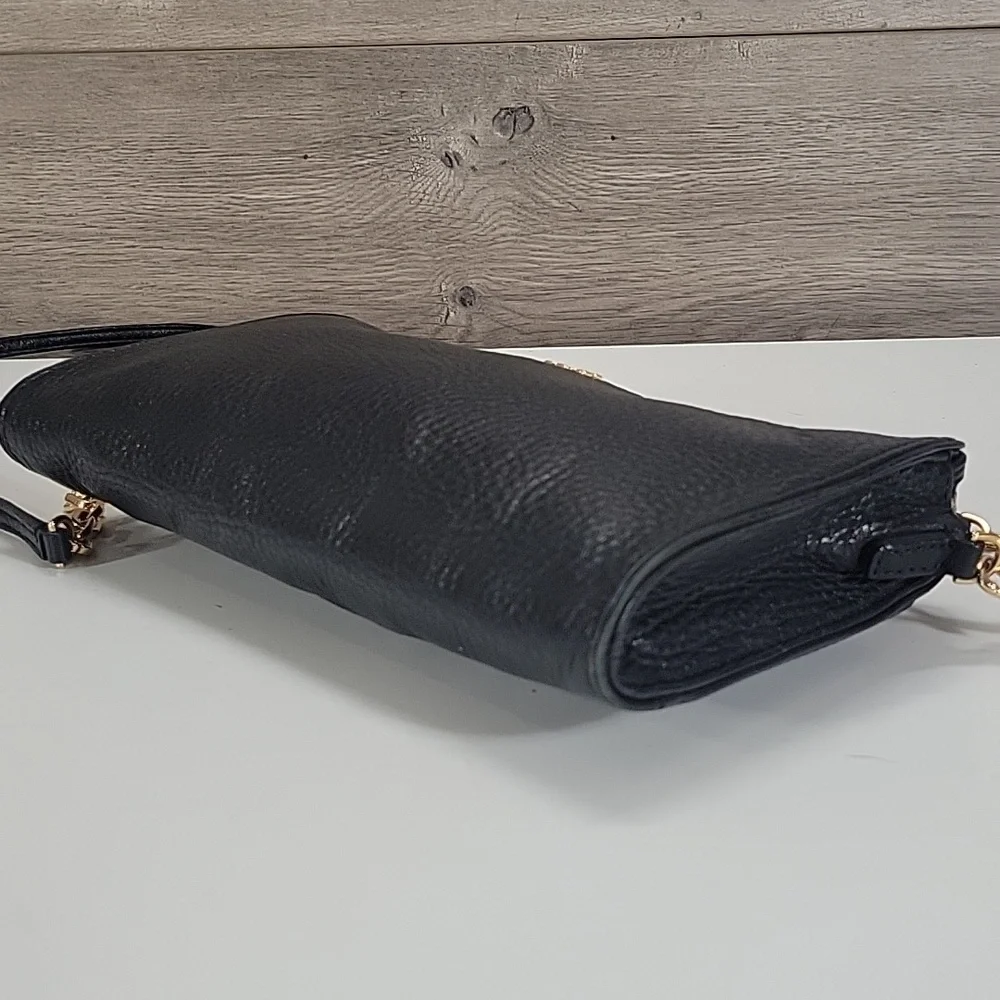 Tory Burch Black Leather Crossbody with Gold Chain Accents
